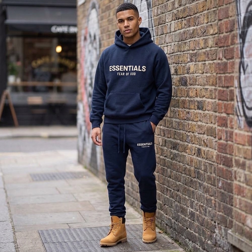 Essentials Navy Logo Hoodie & Jogger Set